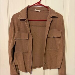 Hippie Rose Brown Cropped Button Front Jacket Size Small